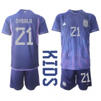 Argentiina Paulo Dybala #21 Vieras Peliasu Lasten MM-kisat 2022 Lyhythihainen (+ Lyhyet housut)